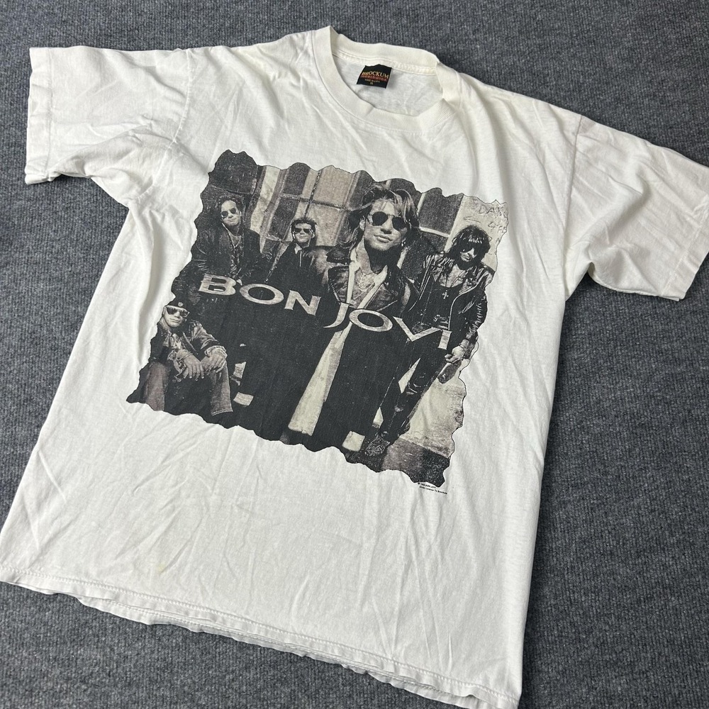 Vintage Bon Jovi Shirt Mens XL White Keep The Faith Brockum 1992 Band Rock 90s